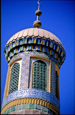 Minaret du Mausolée d'Abakh Hodja dans les environs de Kashgar, Xinjiang, Chine.